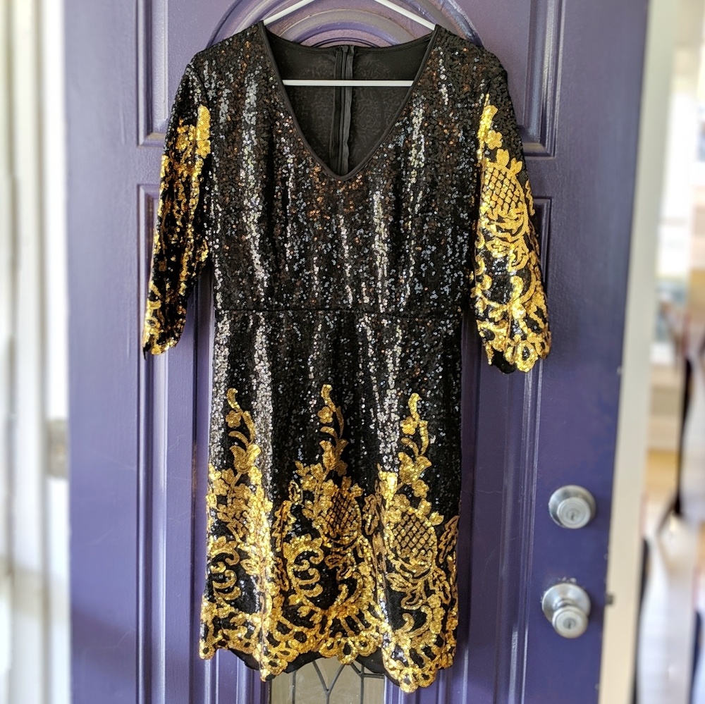 Sequined black and gold dress